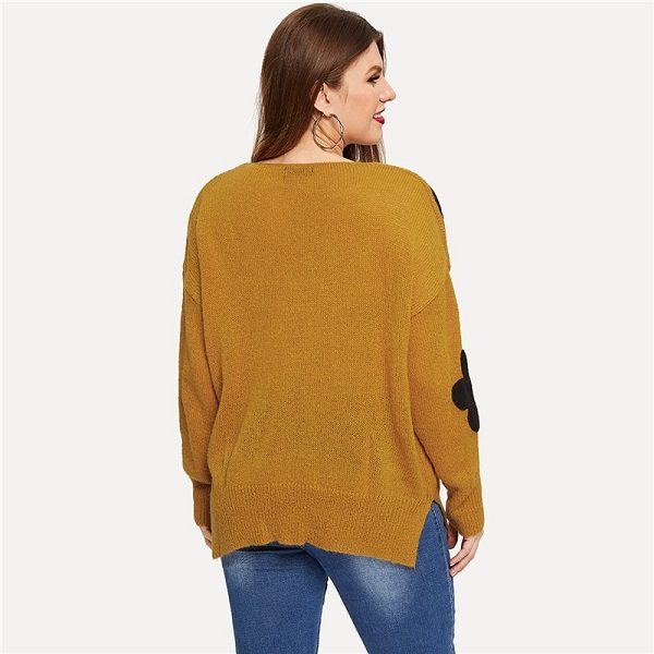 Plus Size Flower Applique Women Sweater - Image 4