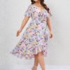 Plus Size New In Dresses Cottagecore Flounce Tie Floral Surplice Midi Dress Plunging Neck Asymmetric Printed - Image 3