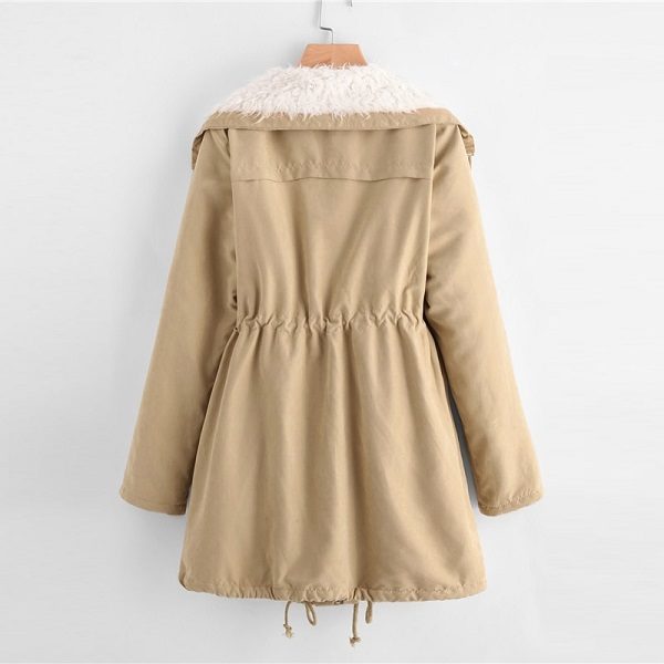 Preppy Fleece Drawstring Coat Winter Women Outerwear - Image 3