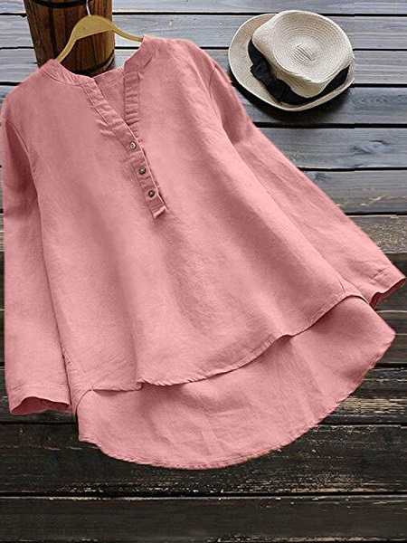 Pure Color Cotton Vintage Blouse