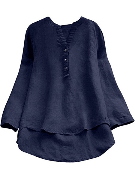 Pure Color Cotton Vintage Blouse - Image 2
