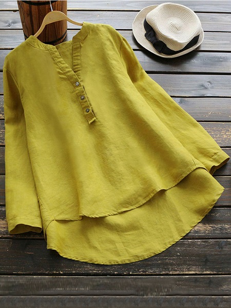 Pure Color Cotton Vintage Blouse - Image 3
