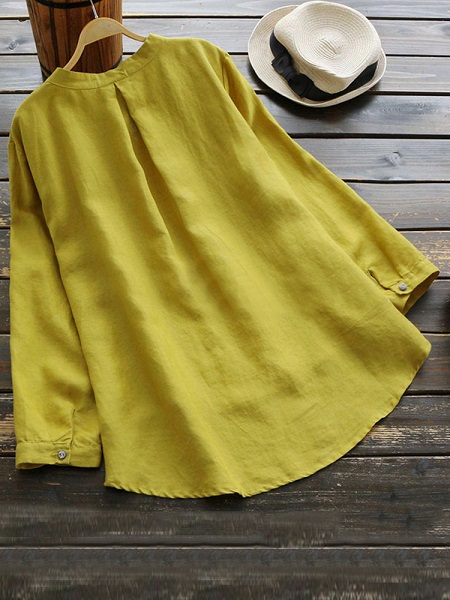 Pure Color Cotton Vintage Blouse - Image 4