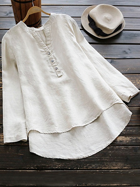 Pure Color Cotton Vintage Blouse - Image 5