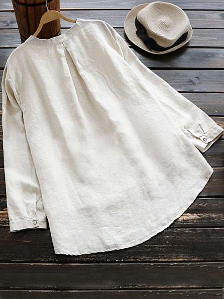 Pure Color Cotton Vintage Blouse - Image 6