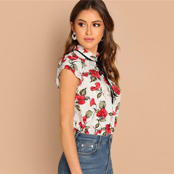 Ruffle Floral Elegant Pullover Women Minimalist Blouse - Image 2