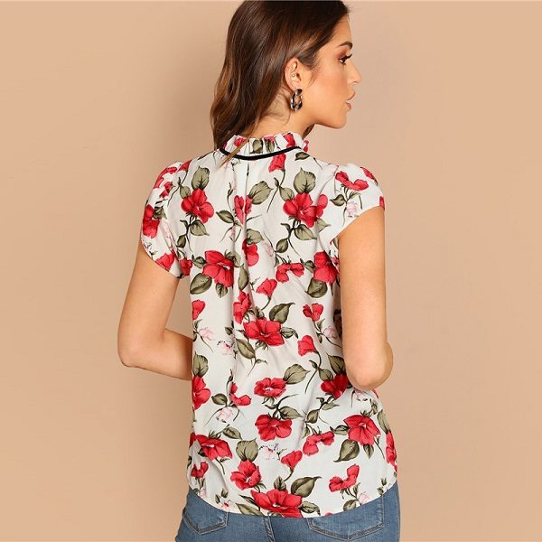 Ruffle Floral Elegant Pullover Women Minimalist Blouse - Image 6