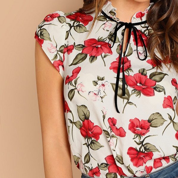Ruffle Floral Elegant Pullover Women Minimalist Blouse - Image 5