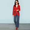 Rust Office Lady Single Button Up Notched Collar Long line Solid Elegant Blazer - Image 6