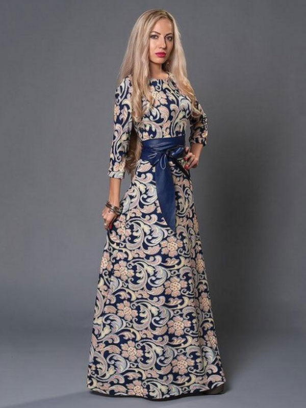Sash Three Quarter Sleeve Maxi Dresses
