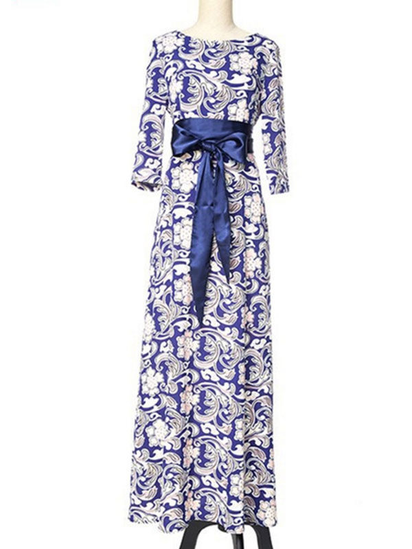 Sash Three Quarter Sleeve Maxi Dresses - Image 2
