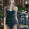 Sexy Party Dress Sheer Dress With Bodysuit Black Strapless Tulle Club Dress