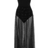 Sexy Party Dress Sheer Dress With Bodysuit Black Strapless Tulle Club Dress - Image 4