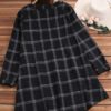 Stand Collar Long Sleeve Plaid Shirt Dress - Image 4