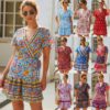 Summer Women Floral Print Dress Boho Short Sleeve High Waist V Neck Casual Dresses Sexy Female Mini - Image 2