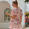 Summer Women Floral Print Dress Boho Short Sleeve High Waist V Neck Casual Dresses Sexy Female Mini - Image 3