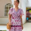 Summer Women Floral Print Dress Boho Short Sleeve High Waist V Neck Casual Dresses Sexy Female Mini - Image 5