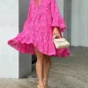 Vintage Embroidery Beach Style Solid Lace Hollow Out Pattern Loose Mini Dress - Image 5