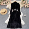 Vintage Velvet Office Ladies Temperament High Quality High Waist Long Dresses