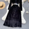 Vintage Velvet Office Ladies Temperament High Quality High Waist Long Dresses - Image 5