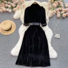 Vintage Velvet Office Ladies Temperament High Quality High Waist Long Dresses - Image 3