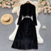 Vintage Velvet Office Ladies Temperament High Quality High Waist Long Dresses - Image 2