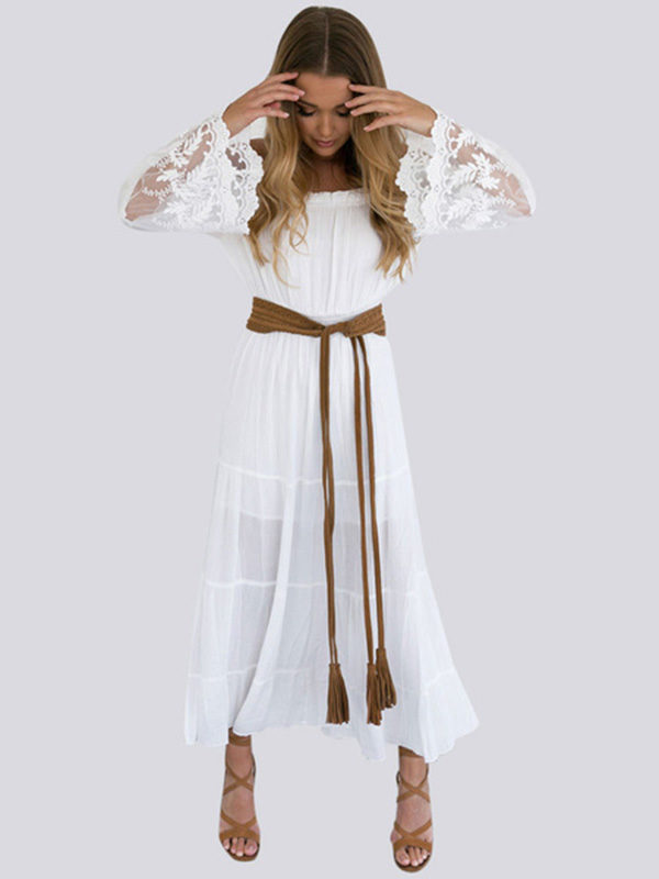 Off The Shoulder Lace Patchwork Beach Sundress Slash Neck Maxi Dress