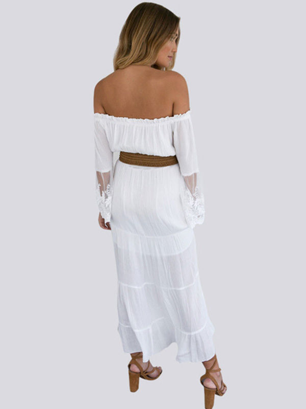 Off The Shoulder Lace Patchwork Beach Sundress Slash Neck Maxi Dress - Image 2