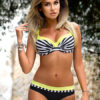Women Bikini Swimwear Color Block Striped Two Piece Swimsuit