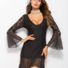 Women Lace Dress V Neck Mini Dress Flared Sleeve Fall Dress - Image 2