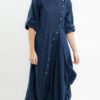 Women Solid Color Side Button Irregular Dress