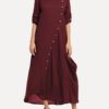 Women Solid Color Side Button Irregular Dress - Image 7