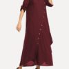 Women Solid Color Side Button Irregular Dress - Image 6