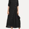 Women Solid Color Side Button Irregular Dress - Image 4
