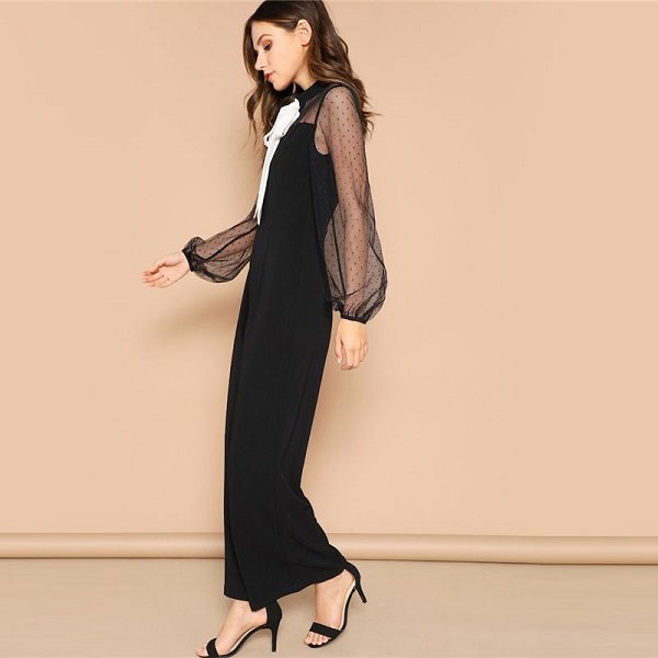 Women Mid Waist Bishop Sleeve Elegant Sexy Jumpsuit - Image 5