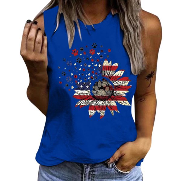 Women Summer Casual American Strip Stars Print Sleeveless Camis Tops - Image 2