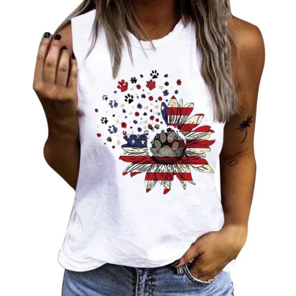 Women Summer Casual American Strip Stars Print Sleeveless Camis Tops - Image 3