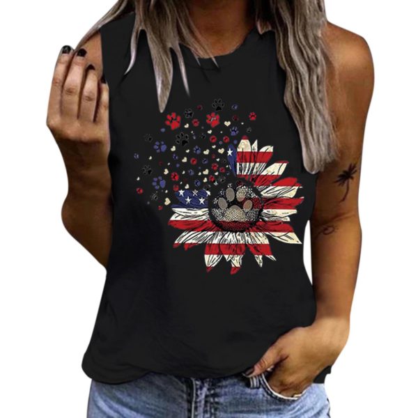 Women Summer Casual American Strip Stars Print Sleeveless Camis Tops