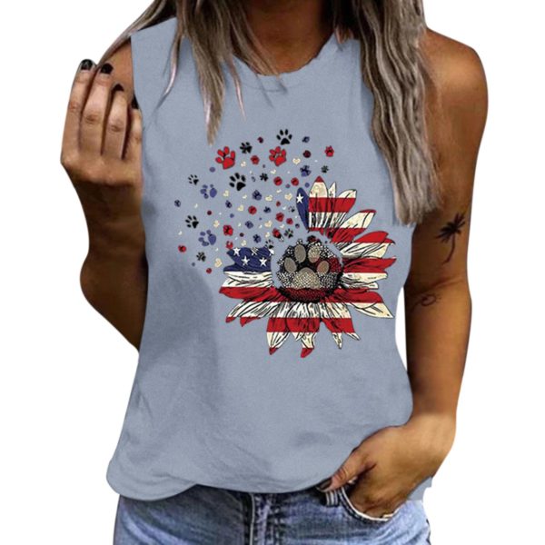 Women Summer Casual American Strip Stars Print Sleeveless Camis Tops - Image 5