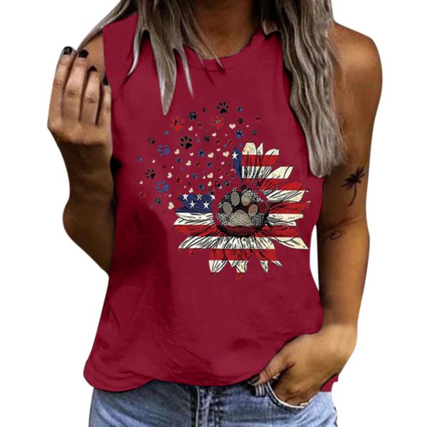 Women Summer Casual American Strip Stars Print Sleeveless Camis Tops - Image 7