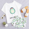 Womens Casual Cartoon Avocado Print Tee and Elastic Waist Shorts Set