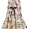 Women's Sweet Long Sleeve Floral Pattern Aline Dress - Image 3
