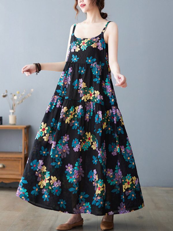 Sleeveless strap cotton linen vintage floral new in dresses for women casual loose long summer dress elegant clothing - Image 2
