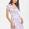 Surplice Plunge Flower Pattern Dress