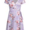 Surplice Plunge Flower Pattern Dress - Image 3