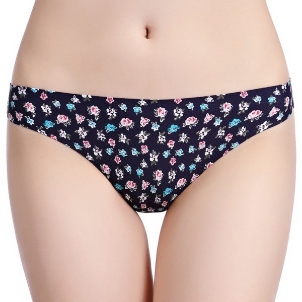 Hollow Breathable Printing Cotton Crotch Low Rise Thongs - Image 4