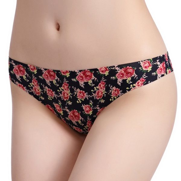 Hollow Breathable Printing Cotton Crotch Low Rise Thongs