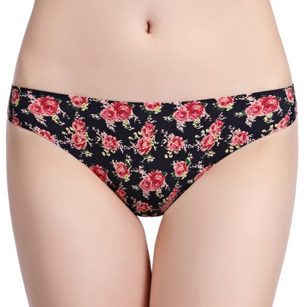 Hollow Breathable Printing Cotton Crotch Low Rise Thongs - Image 2