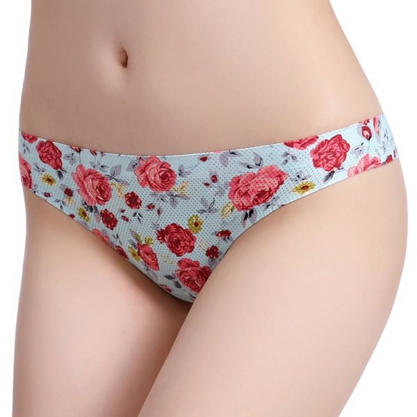 Hollow Breathable Printing Cotton Crotch Low Rise Thongs - Image 11