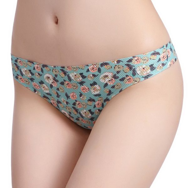 Hollow Breathable Printing Cotton Crotch Low Rise Thongs - Image 7